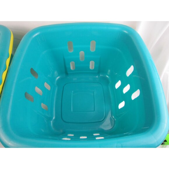 Rubbermaid Vintage 90's Teal / Yellow Square Plastic Tote / Basket - Lot of 2 - Picture 3 of 10